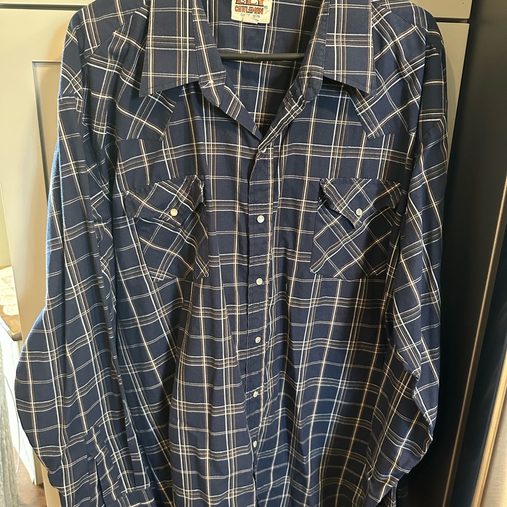 Men's Outlaw Blue Plaid Shirt Big & Tall 3XLG Pearl Snap Western Pre Owned Excel